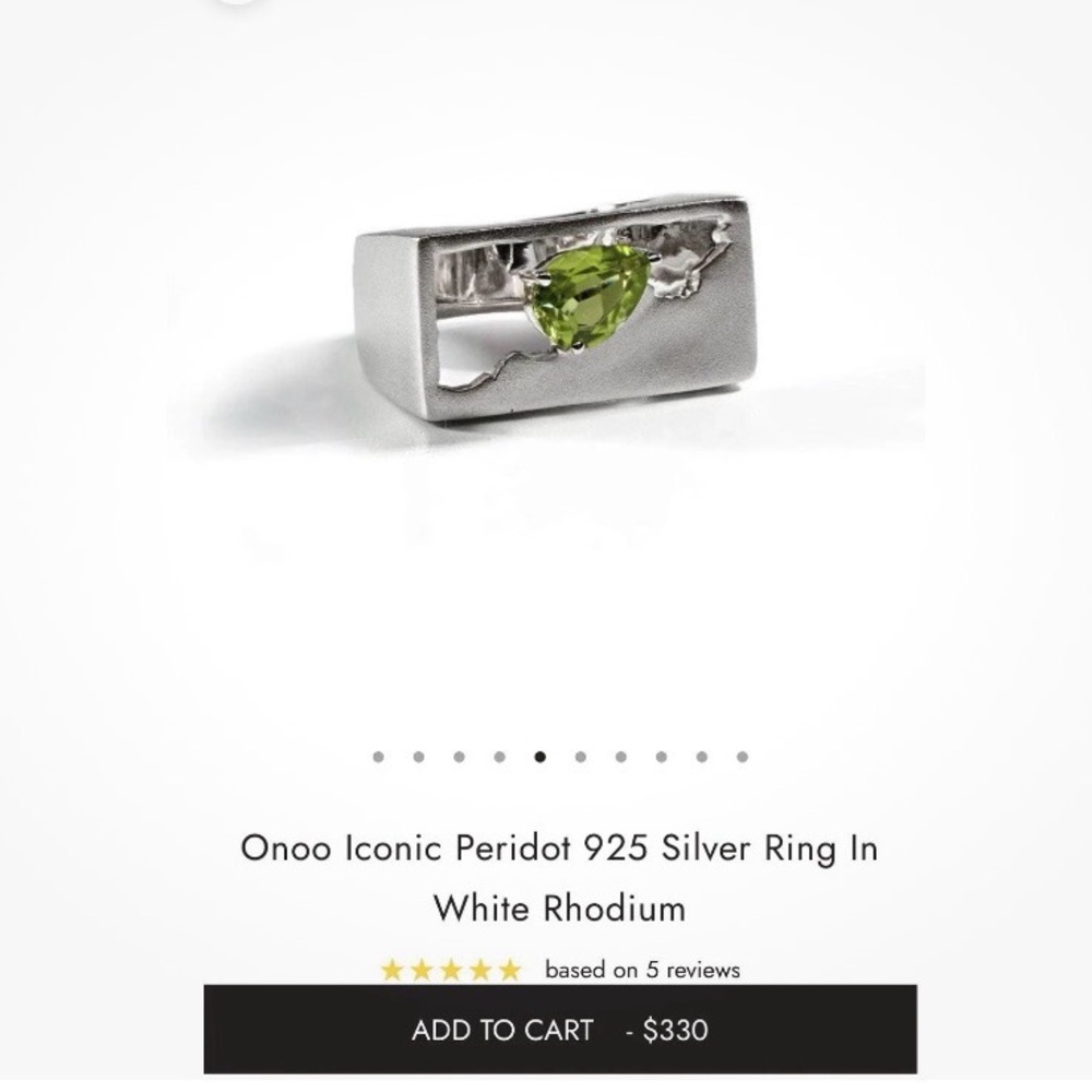 German Kabirski iconic Onoo peridot ring. 925 silver plated with white rhodium